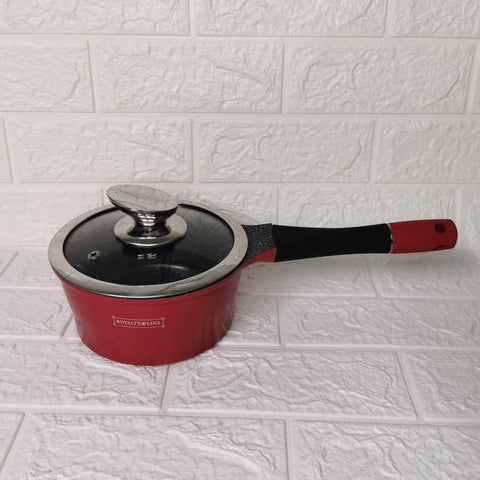 Cratita sos cu invelis de marmura  maner detasabil si capac sticla 16×7.8 cm 1,2 l Royalty line, Rosu