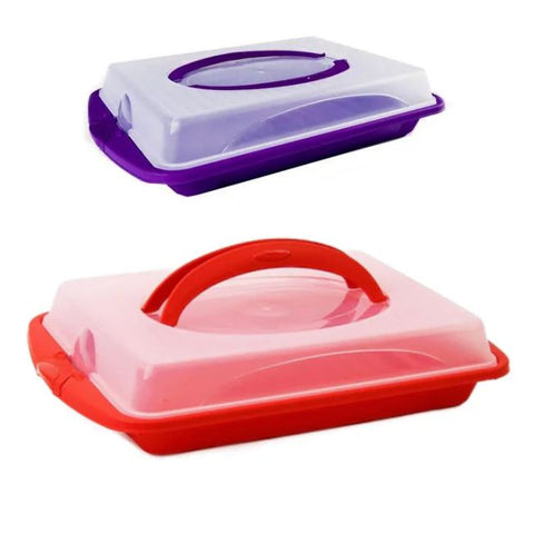Suport tort prăjituri cu capac si maner dreptunghiular 45 x 30 x 10 cm
