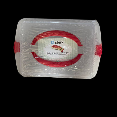 Suport tort prăjituri cu capac si maner dreptunghiular 45 x 30 x 10 cm