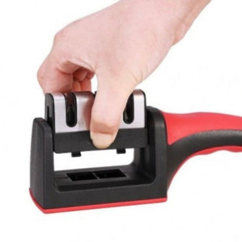 Dispozitiv de ascutit cutite, maner antialunecare 3 nivele ascutire Rosu