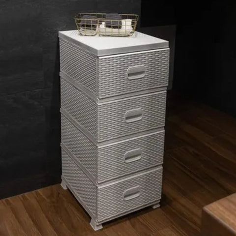 Dulap depozitare 4 sertare Ratan alb 38x45x90 cm dulap ratan
