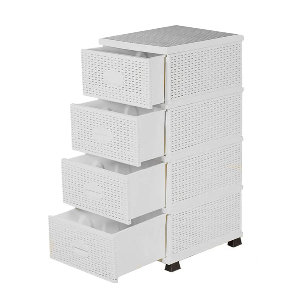 Dulap depozitare 4 sertare Ratan alb 38x45x90 cm dulap ratan