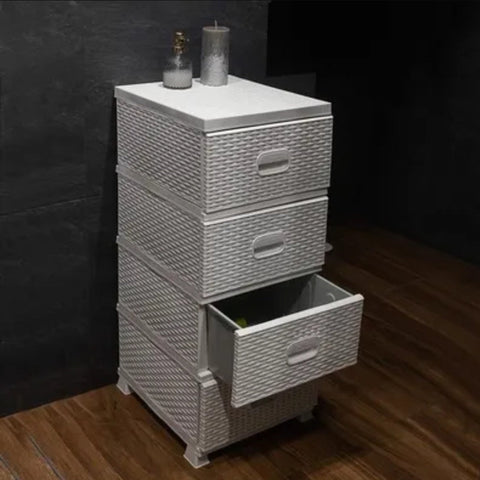 Dulap depozitare 4 sertare Ratan alb 38x45x90 cm dulap ratan