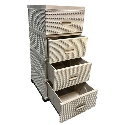 Dulap pentru depozitare 4 sertare Model Ratan Bej 38x45x90 cm Organizare Eleganta și Practica
