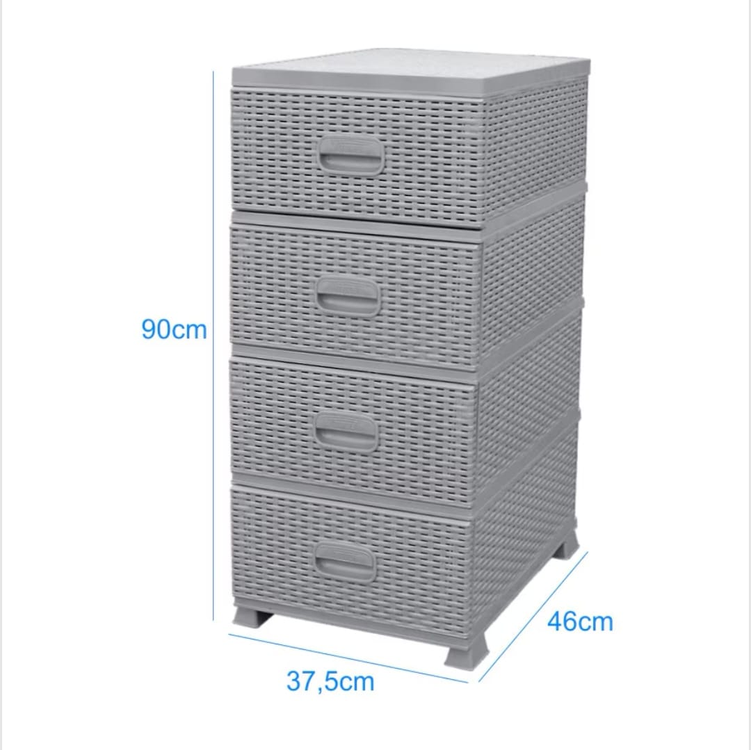 Dulap depozitare 4 sertare Model Ratan Gri 38x45x90 cm