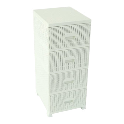 Dulap depozitare 4 sertare Ratan alb 38x45x90 cm dulap ratan
