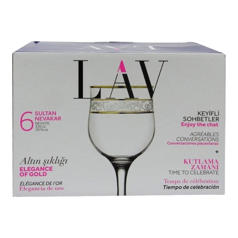Set 6 pahare cu picior vin apa suc LAV Adora Gold 320 ml terasa piscina evenimente CADOUL PERFECT