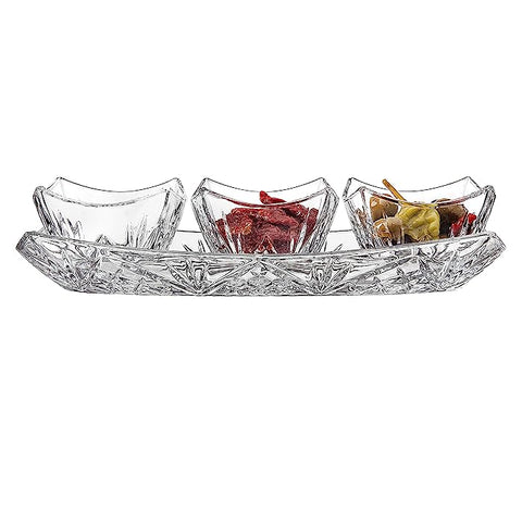 Set 3 boluri sticla cu platou 4 Piese Berlin breakfast set Eleganta și Versatilitate pt Servirea Meselor