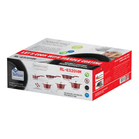 Set Cratițe Royalty Line 14 Piese Înveliș Marmură, Vișiniu Calitate Premium și Eleganță în Bucătăria Ta