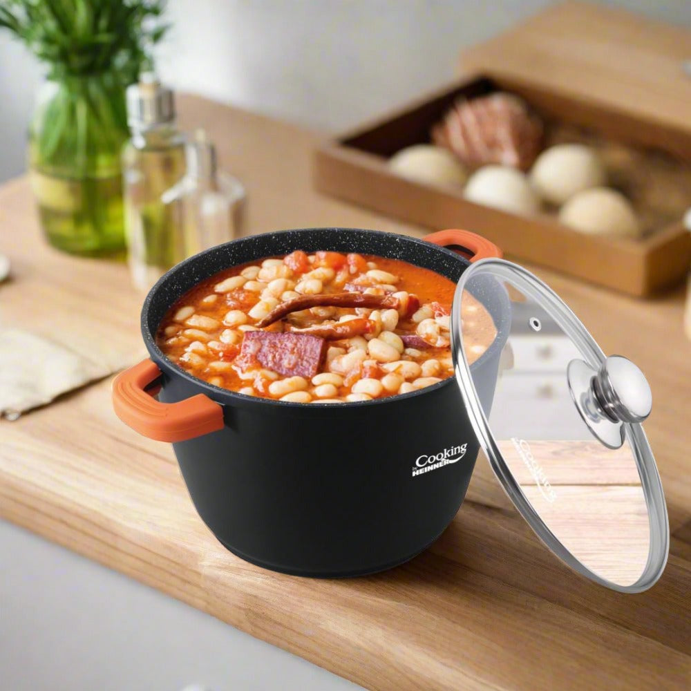 Oala 6,3 litri invelis marmură capac sticlă Cooking by Heinner Ideala pentru Supa Ciorba Sarmale GATESTE sanatos