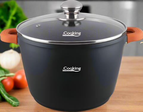 Oala 6,3 litri invelis marmură capac sticlă Cooking by Heinner Ideala pentru Supa Ciorba Sarmale GATESTE sanatos