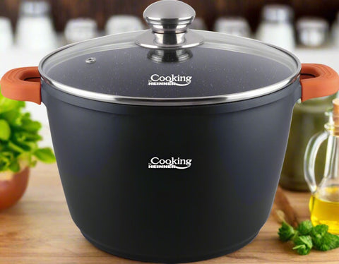 Oala 6,3 litri invelis marmură capac sticlă Cooking by Heinner Ideala pentru Supa Ciorba Sarmale GATESTE sanatos