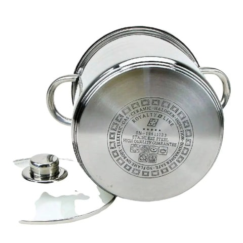 Oală inox 5,3 litri, fund multistrat cu capac de sticla,Royalty Line(sp-1) Calitate premium pt bucătăria ta