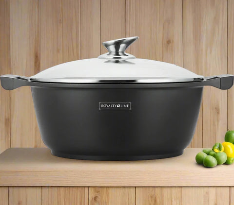 Cratita 9.9 litri invelis  marmura cu capac 34 cm Royalty Line RL-BS34ML Gătit Profesional și Durabil