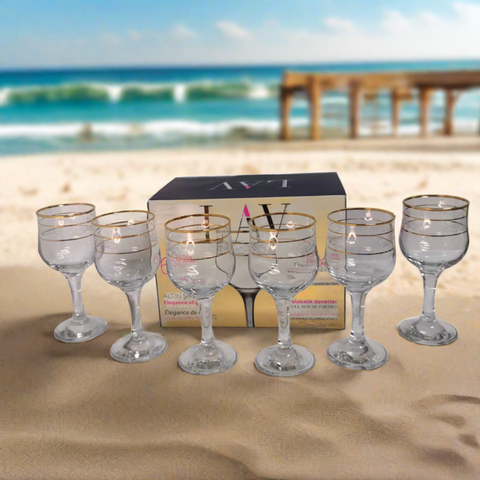 Set 6 pahare cu picior Lav Adora Gold Aurii 240 ml terasa evenimente piscina