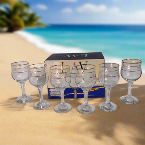 Set 6 pahare cu picior Lav Adora Gold Aurii 240 ml terasa evenimente piscina
