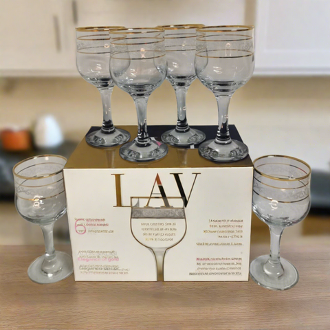 Set 6 pahare lux aurii suc apa tarie vin 200 ml Lav Adora Gold evenimente