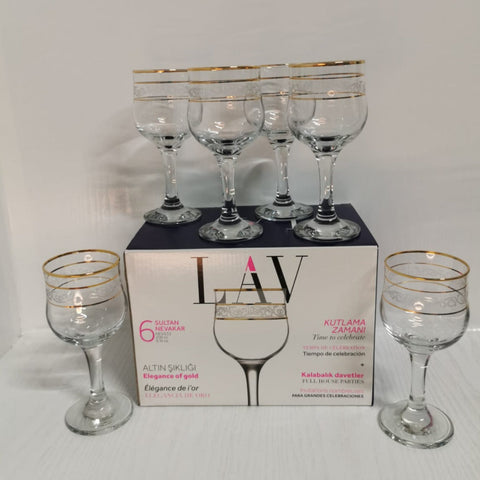 Set 6 pahare lux aurii suc apa tarie vin 200 ml Lav Adora Gold evenimente