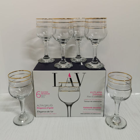Set 6 pahare lux aurii suc apa tarie vin 200 ml Lav Adora Gold evenimente