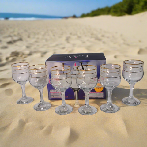 Set 6 pahare cu picior vin apa suc LAV Adora Gold 320 ml terasa piscina evenimente CADOUL PERFECT