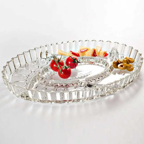 Platou aperitiv & deserturi compartimentat din sticlă rezistentă, oval 30 x 21 cm NOVA – eleganta și organizare la fiecare servire