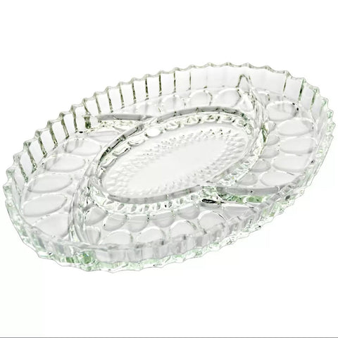 Platou aperitiv & deserturi compartimentat din sticlă rezistentă, oval 30 x 21 cm NOVA – eleganta și organizare la fiecare servire