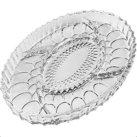 Platou aperitiv & deserturi compartimentat din sticlă rezistentă, oval 30 x 21 cm NOVA – eleganta și organizare la fiecare servire