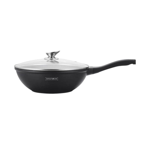 Tigaie Wok cu Capac Royalty Line RL-BW28ML 28 cm 3,7L – Interior Marmură Antiaderent Gătit Rapid și Sănătos