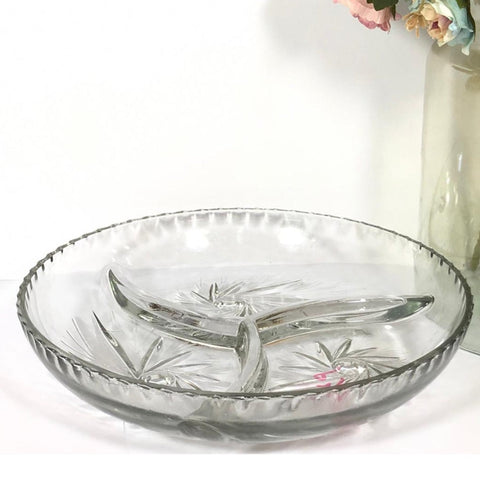 Platou aperitiv sticla rezistenta, rotund compartimentat, 22 cm