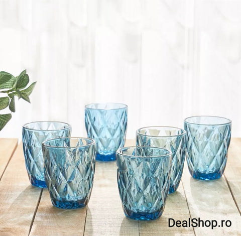 Set de 6 pahare din sticla, 300 ml, blue terasa evenimente