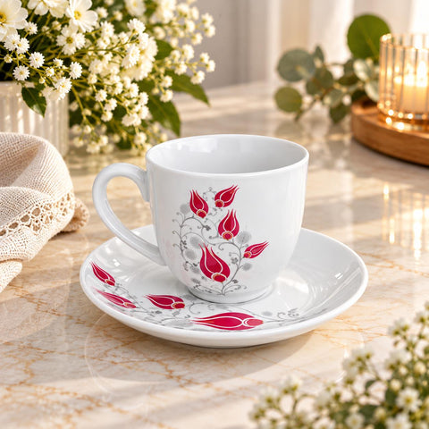 Serviciu de masă 6 persoane din porțelan „Lalea Imperială” 31 piese pentru – Set Farfurii Bol și Cești Cafea 180 ml TL 173-9