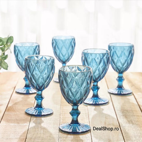 Set 12 Pahare cu Picior din Sticla 250 ml Blue – Eleganta pentru Terasă și Evenimente CADOUL PERFECT