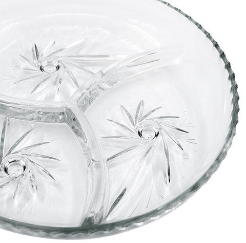 Platou aperitiv sticla rezistenta, rotund compartimentat, 22 cm