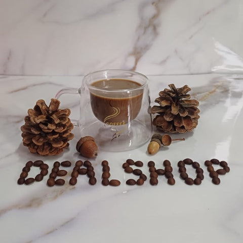 Set 4 cesti cafea 200 ml din sticla termorezistenta cu pereti dubli mesaj COFFEE