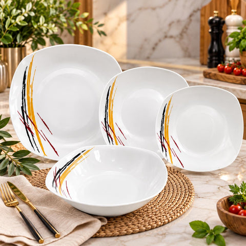 Serviciu de Masa 6 persoane din Porțelan 31 Piese cu Cesti Cafea Model Abstract Elegance TL 173-6