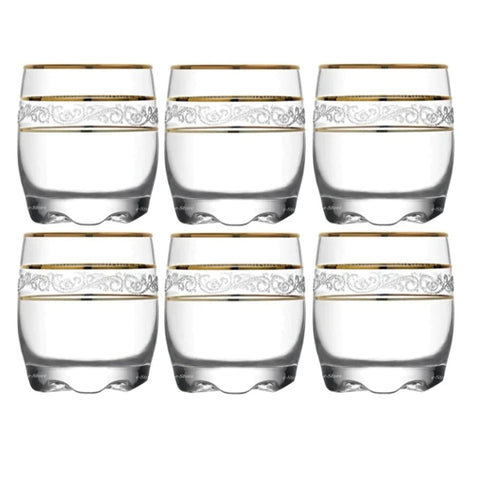 Set 12 pahare din sticla LAV Adora Gold Eleganta cu detalii aurii 6x390 ml + 6x290 ml perfect pentru evenimente terasa