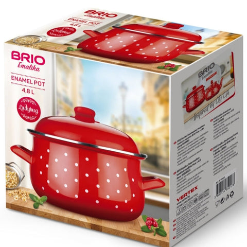 Oală Emailată Brio 4.8 Litri  Roșie cu Picatele Albe Ø24x14 cm Traditie și Culoare în Bucătăria Ta