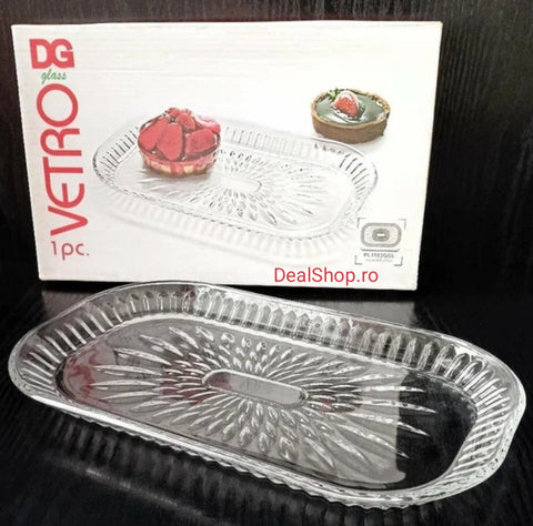 Platou din sticlă dreptunghiular Vetro 29,5 x 17,5 cm Ideal pentru aperitive si deserturi