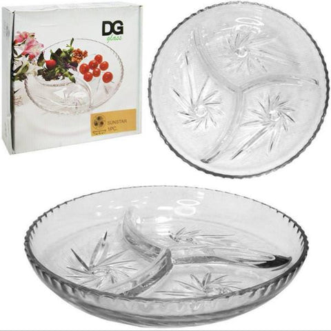 Platou aperitiv sticla rezistenta, rotund compartimentat, 22 cm