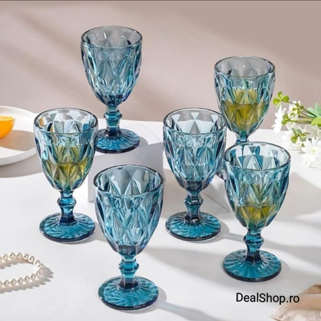 Set 12 Pahare cu Picior din Sticla 250 ml Blue – Eleganta pentru Terasă și Evenimente CADOUL PERFECT