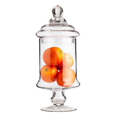 Bomboniera cu picior din sticla cu capac transparenta 33 cm IDEALA PT TIPS