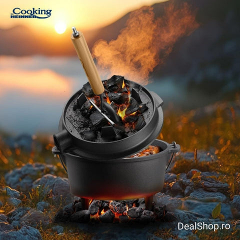Ceaun 7 litri Fonta Pură 2 în 1 Cooking by Heinner cu Capac Tigaie Grill 29.5x12 cm GATIT SANATOS TRADITIONAL