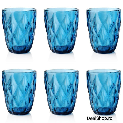 Set de 6 pahare din sticla, 300 ml, blue terasa evenimente