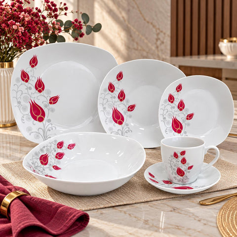 Serviciu de masă 6 persoane din porțelan „Lalea Imperială” 31 piese pentru – Set Farfurii Bol și Cești Cafea 180 ml TL 173-9