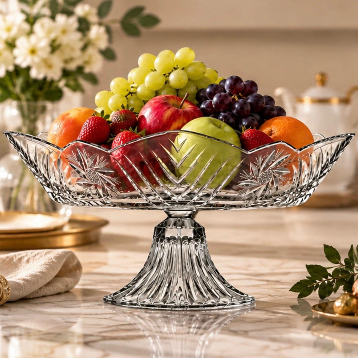 Fructieră cu picior Pasabahce Stella 32 cm din sticlă – Platou elegant pentru fructe și servire festivă 96799