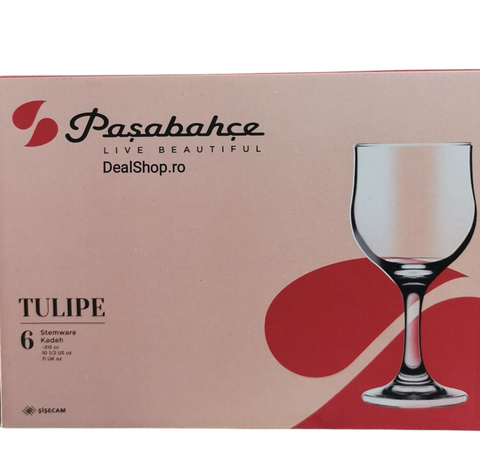 Set pahare sticla apa vin  Pasabahce Tulipe 6 piese 315 ml