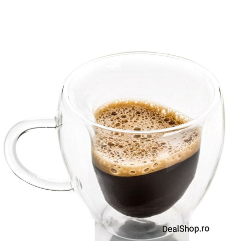 Set 6 cesti cafea Pereti Dubli Sticla Termorezistenta Model Inima, 180 ml Caffe Latte & Latte Macchiato