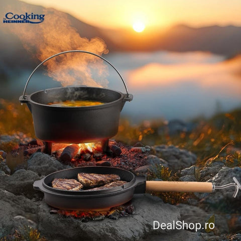 Ceaun 12 litri fonta pura 2 in 1 capacul poate fi folosit ca tigaie grill Gateste sanatos traditional