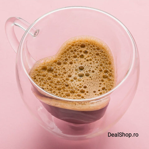 Set 6 cesti cafea Pereti Dubli Sticla Termorezistenta Model Inima, 180 ml Caffe Latte & Latte Macchiato