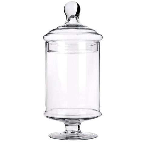 Bomboniera cu picior din sticla cu capac transparenta 33 cm IDEALA PT TIPS